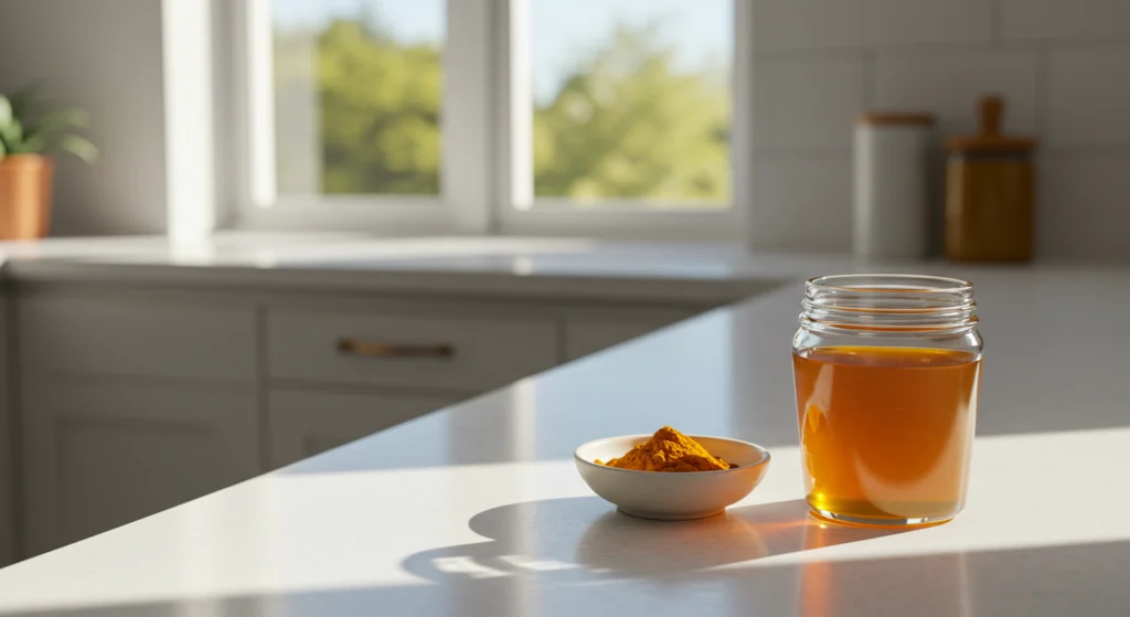 turmeric and honey on kitchen counter